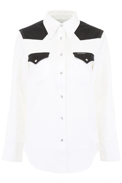 Shop Calvin Klein Jeans Est.1978 Bicolor Cotton Shirt In White,black