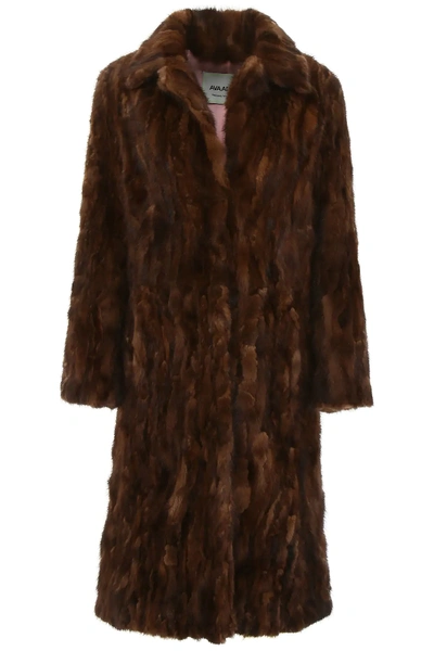 Shop Ava Adore Long Mink Fur Coat In Brown