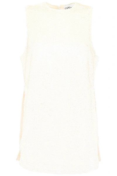 Shop Ganni Sequins Top In Beige,white