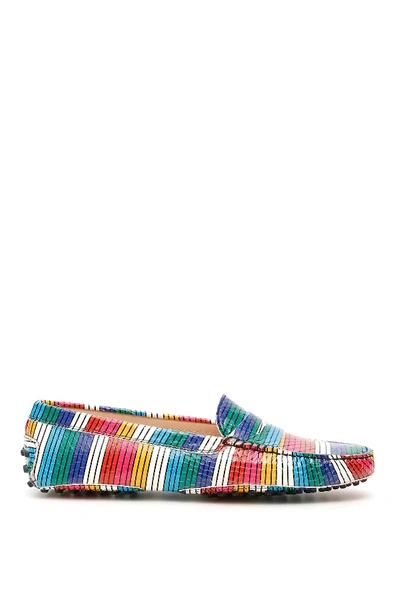 Shop Tod's Multicolor Striped Loafers In Red,green,purple