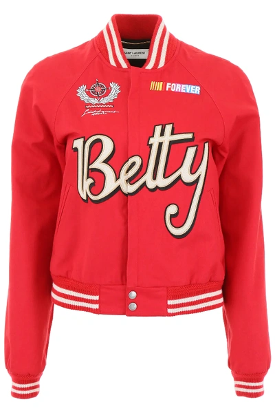 Shop Saint Laurent Betty Bomber Jacket In Red,white