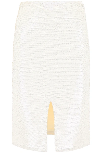 Shop Ganni Sequins Skirt In Beige,white