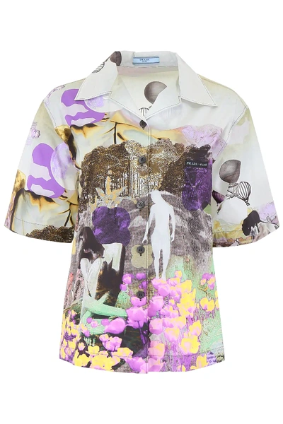 Shop Prada Printed Bowling Shirt In Purple,green,yellow