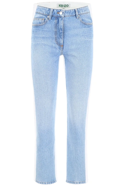 Shop Kenzo Bicolor Jeans In White,light Blue