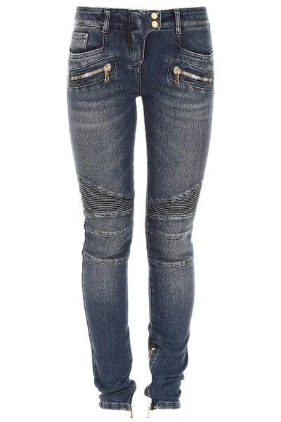 Shop Balmain Biker Jeans In Blue