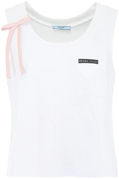 Shop Prada Top With Bow In White,pink