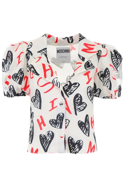 Shop Moschino Printed Blouse In White,red,black