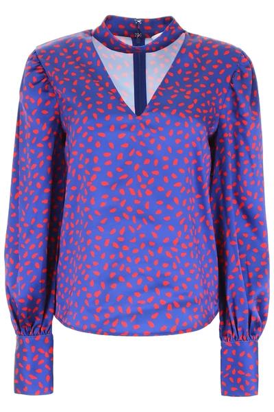 Shop Self-portrait Printed Blouse In Pink,blue