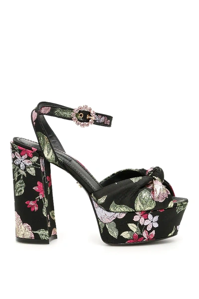 Shop Dolce & Gabbana Floral Jacquard Keira Sandals In Black,purple,gold