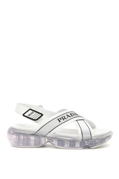 Shop Prada Cloudbust Logo Sandals In White,black