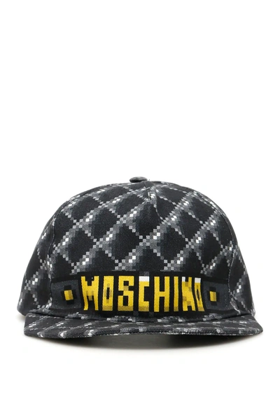 Shop Moschino Pixel Baseball Cap In Black,grey,yellow