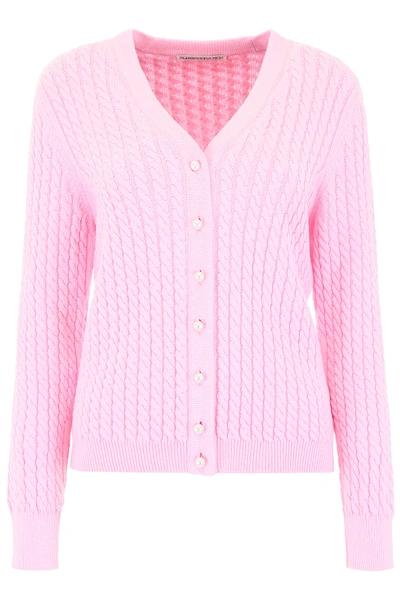 Shop Alessandra Rich Cable Knit Cardigan In Pink