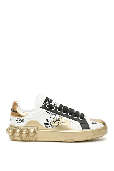 Shop Dolce & Gabbana Portofino Melt Sneakers In White,black,gold