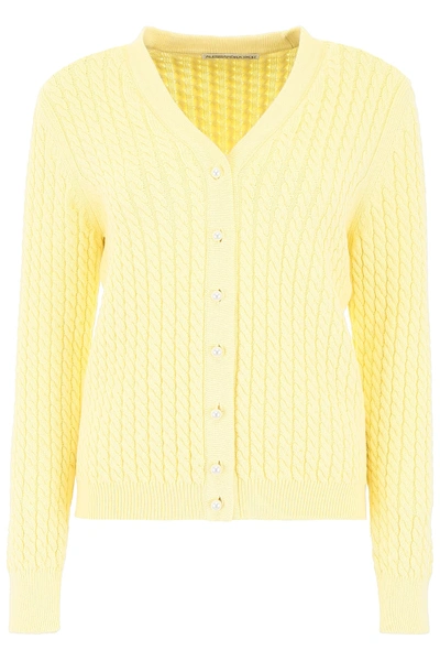 Shop Alessandra Rich Cable Knit Cardigan In Yellow