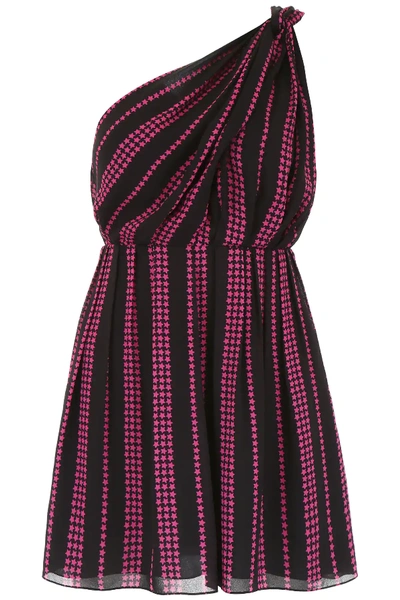 Shop Saint Laurent Star Print Mini Dress In Black,fuchsia