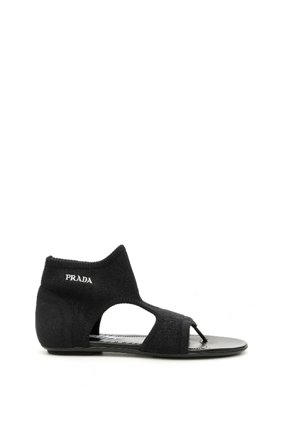 Shop Prada Stretch Sock Sandals With Logo In Black