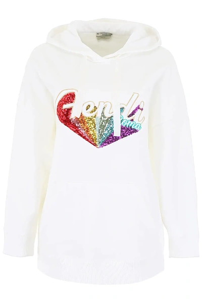 Shop Fendi Sequins Hoodie In White,gold,red