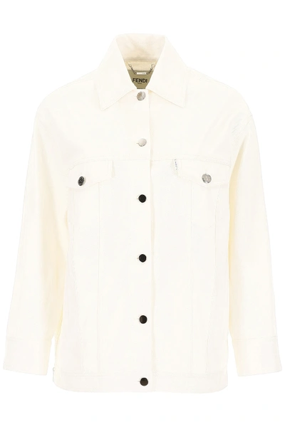 Shop Fendi Roma Denim Jacket In White