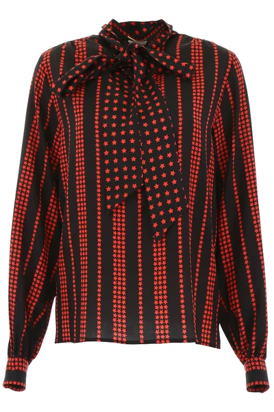 Shop Saint Laurent Star Print Blouse In Black,red