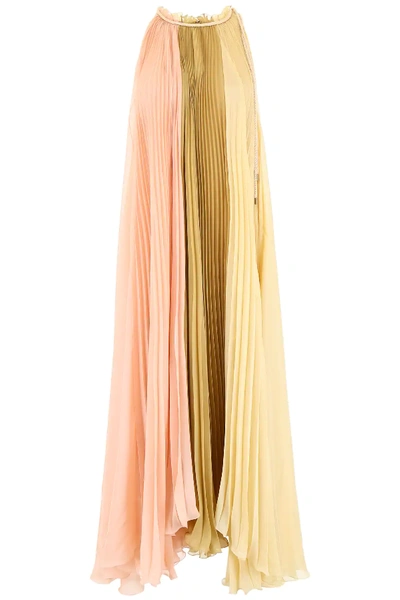 Shop Alberta Ferretti Pleated Dress In Pink,green,yellow