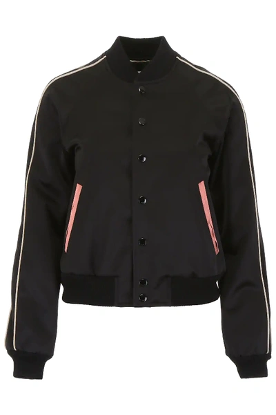 Shop Saint Laurent Logo Teddy Bomber Jacket In Black