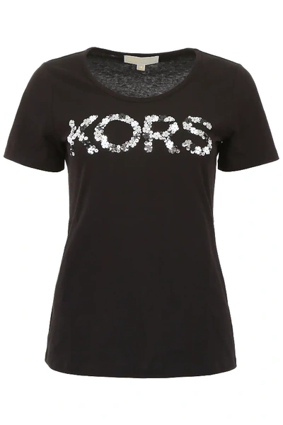 Shop Michael Michael Kors Sequins T-shirt In Black,silver