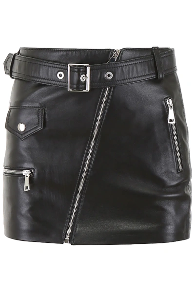Shop Manokhi Leather Biker Skirt In Black