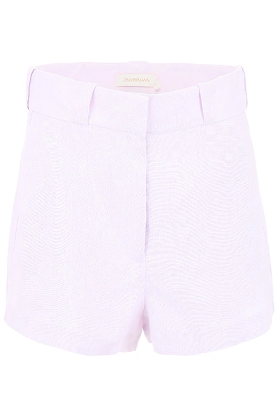 Shop Zimmermann Linen Shorts In Purple,pink