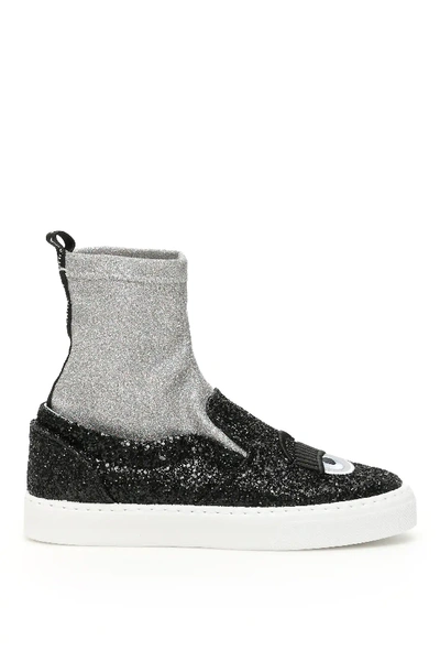 Shop Chiara Ferragni Flirting Sock Sneakers In Silver,black