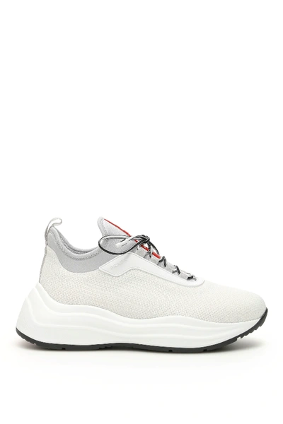 Shop Prada Mesh Sneakers In White,grey