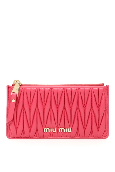 Shop Miu Miu Nappa Cardholder In Fuchsia,pink