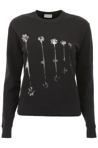 Shop Saint Laurent Sweatshirt With Palms Print In Black,silver