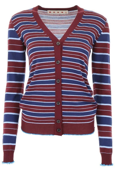 Shop Marni Striped Cardigan In Blue,red,light Blue