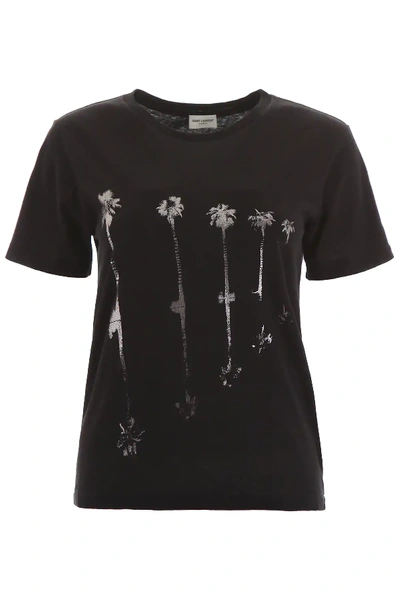 Shop Saint Laurent Palms Print T-shirt In Black,silver