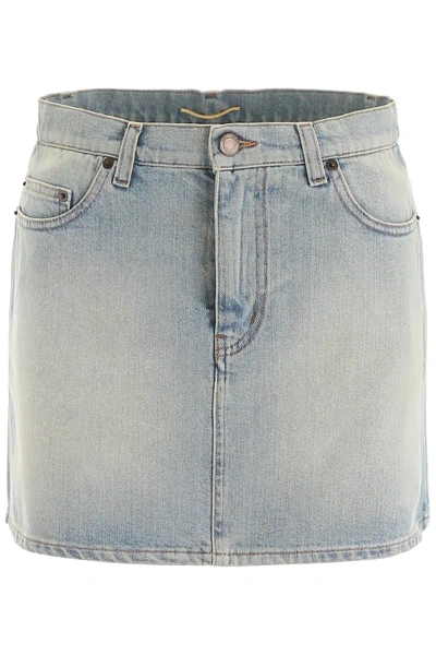 Shop Saint Laurent Denim Mini Skirt In Blue