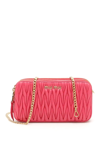 Shop Miu Miu Matelassé Mini Bag In Fuchsia,pink
