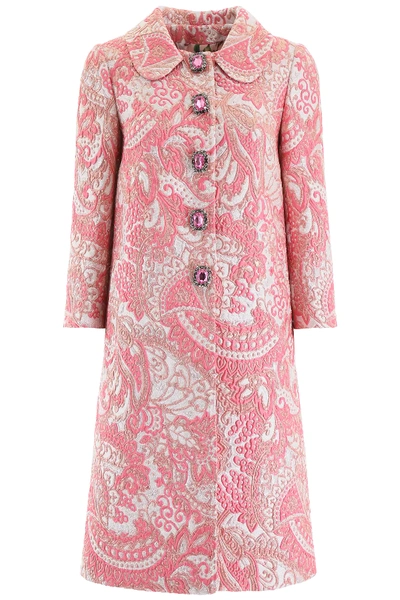 Shop Dolce & Gabbana Lurex Jacquard Coat In Pink,silver,gold