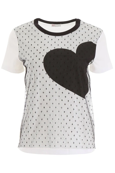 Shop Red Valentino Plumetis T-shirt With Heart In White,black