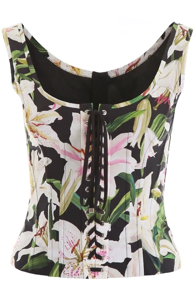 Shop Dolce & Gabbana Lily Print Bustier Top In Black,pink,white