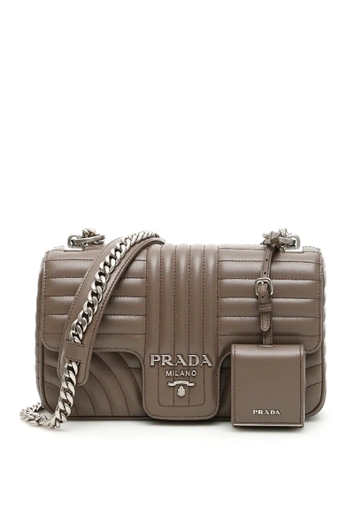 Shop Prada Leather Diagramme Bag In Grey,brown