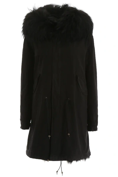 Shop Mr & Mrs Italy Long Parka With Fur In Black