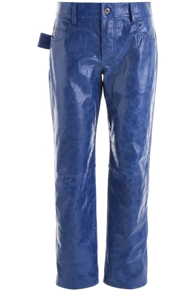 Shop Bottega Veneta Leather Trousers In Blue