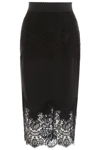Shop Dolce & Gabbana Midi Skirt With Lace In Black
