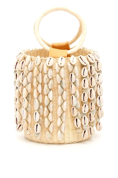 Shop Sensi Studio Wicker Mini Bag With Cowrie Shells In Beige