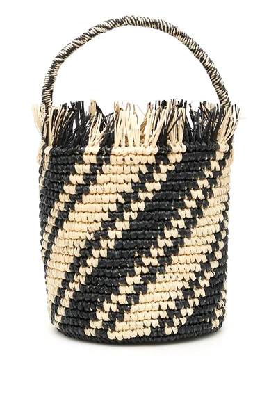 Shop Sensi Studio Striped Wicker Bag In Beige,black