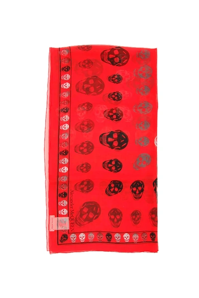 Shop Alexander Mcqueen Silk Skull Scarf In Red,black,grey