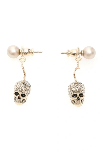 Shop Alexander Mcqueen Pave Skull Earrings In Gold,silver