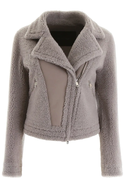 Shop Blancha Shearling Biker Jacket In Beige