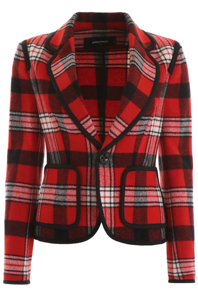 Shop Dsquared2 Tartan Blazer In Red,black,white