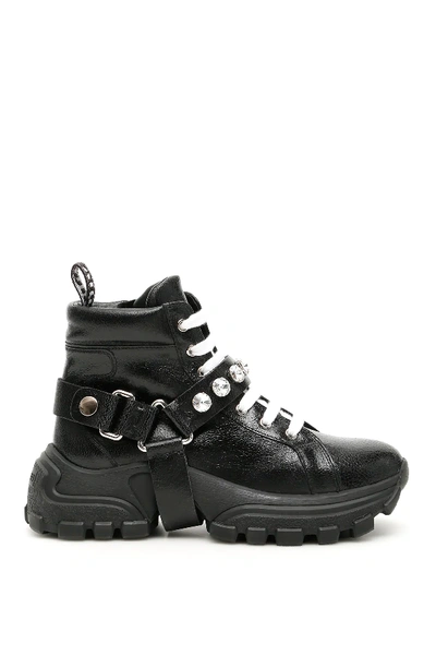 Shop Miu Miu Crackled Combat Sneakers In Black